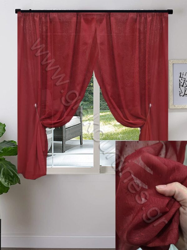 ΚΟΥΡΤΙΝΑ ΚΟΝΤΗ ΓΙΑ ΠΑΡΑΘΥΡΟ ,ΜΕ ΔΙΑΦΑΝΕΙΑ ΣΚΟΥΡΟ ΚΟΚΚΙΝΟ