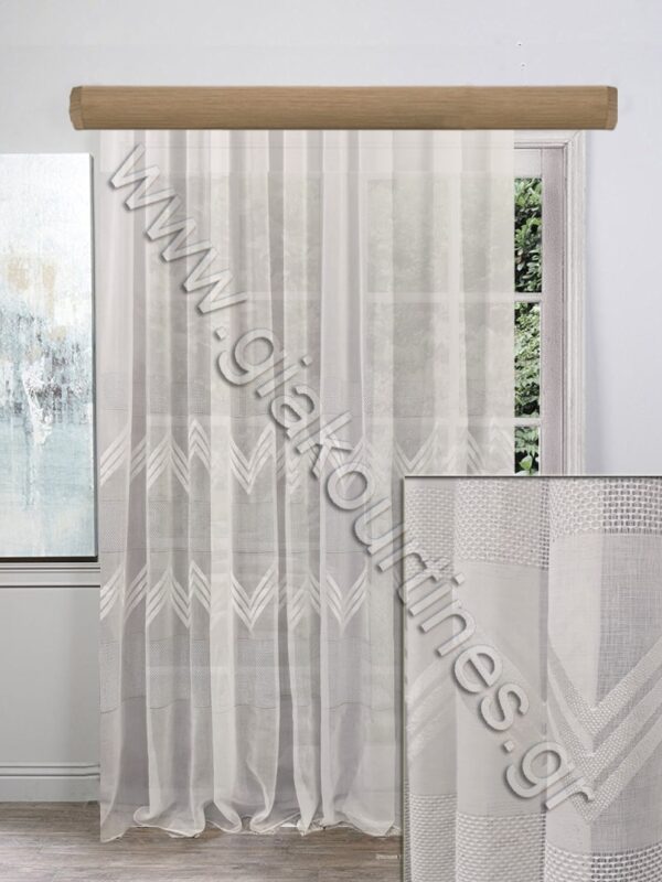 ΚΟΥΡΤΙΝΑ ΕΤΟΙΜΗ ΡΑΜΜΕΝΗ, ΛΕΥΚΗ ΜΕ ΑΖΟΥΡ ΚΑΙ ΖΙΚ ΖΑΚ ΚΕΝΤΗΜΑ