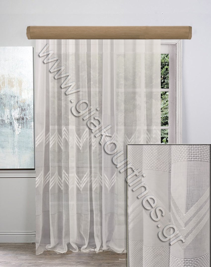 ΚΟΥΡΤΙΝΑ ΕΤΟΙΜΗ ΡΑΜΜΕΝΗ, ΛΕΥΚΗ ΜΕ ΑΖΟΥΡ ΚΑΙ ΖΙΚ ΖΑΚ ΚΕΝΤΗΜΑ